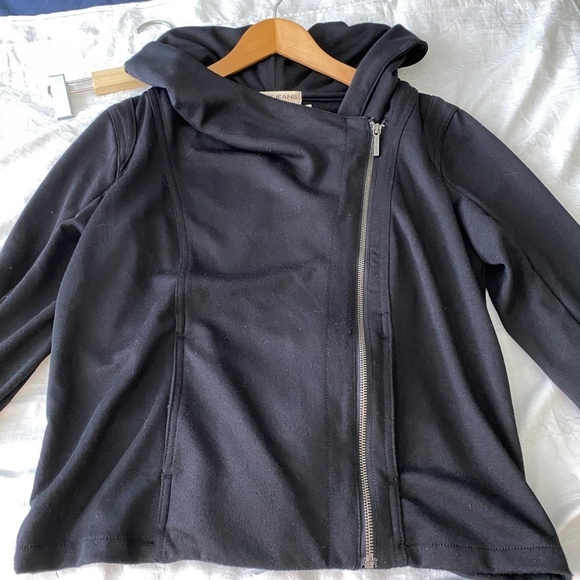 DKNY Jeans Black Off-Center Asymmetric Full Zip Performance Hooded Jacket‎ Large - Picture 7 of 15